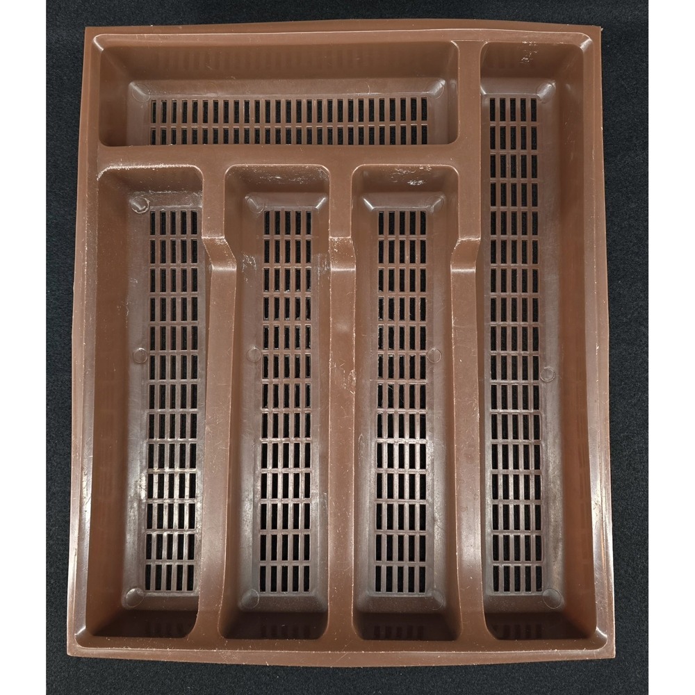 Vtg 70s Brown Cutlery‎ Tray Silverware Utensil Flatware Drawer Organizer 5 Slots